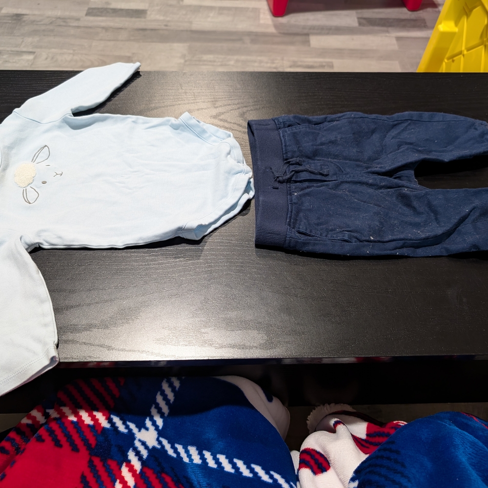 Janie and Jack Light Blue Lamb Onesie and Navy Pants Set